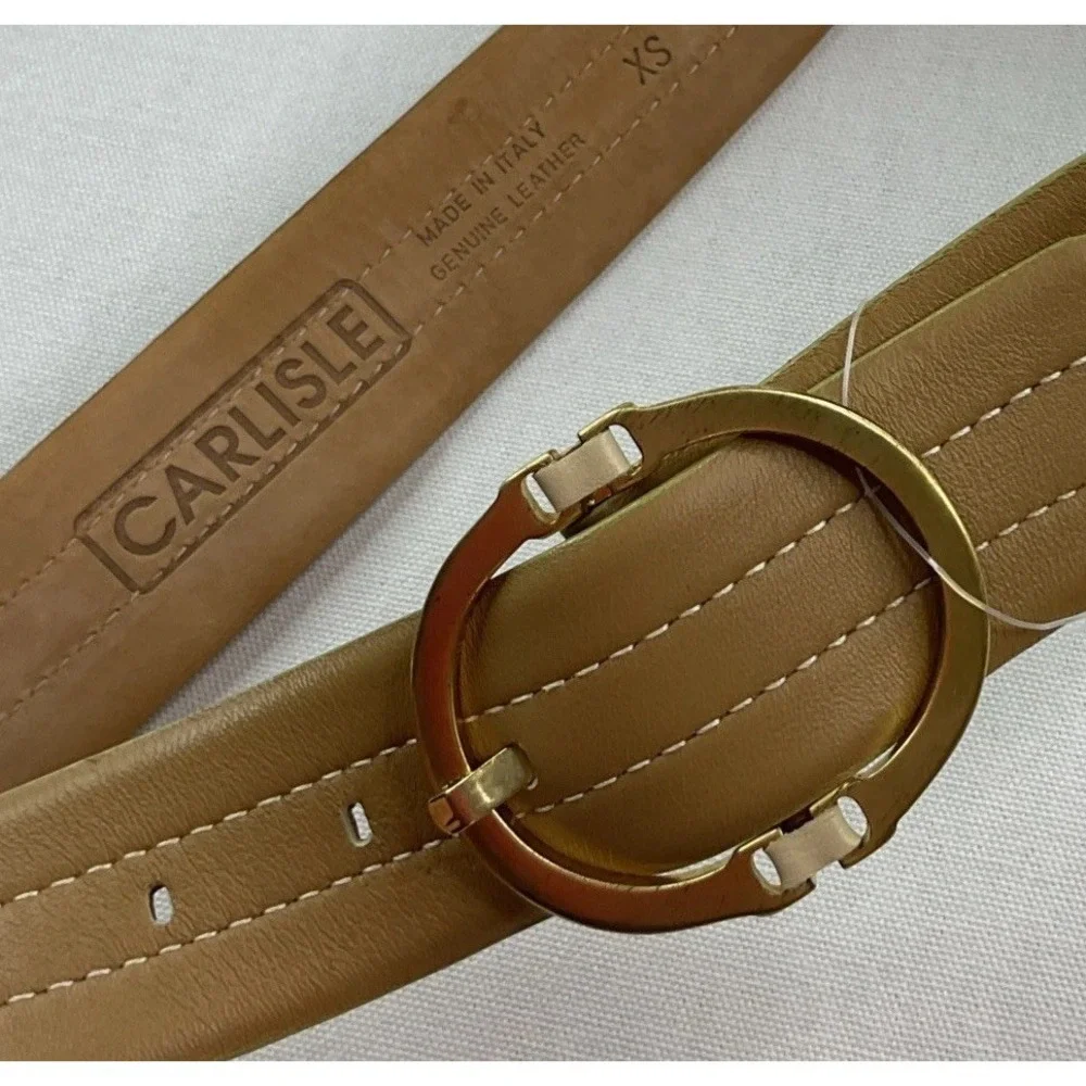 Carlisle Belt Taupe Colored Medium Italy Women Oval Shaped Brass Buckle Fashion